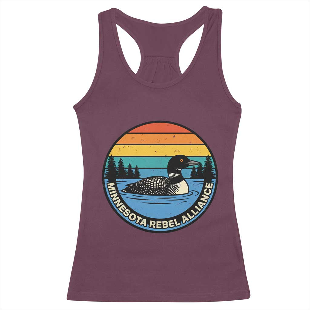 Minnesota Rebel Alliance Vintage Retro Sunset Loon Racerback Tank Top TS02 Maroon Print Your Wear