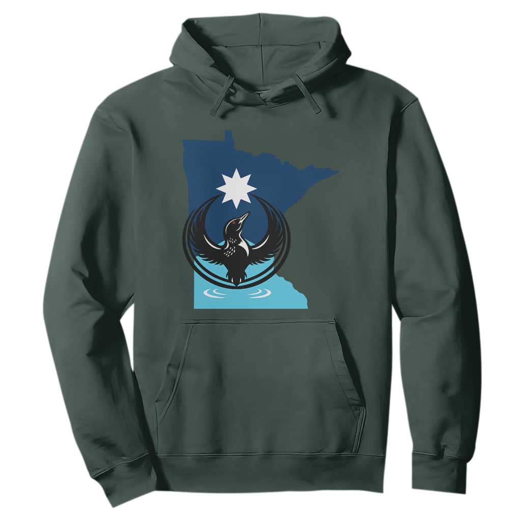 Minnesota Loon Rising Hoodie Star Emblem MN State Flag Pride TS02 Dark Forest Green Print Your Wear