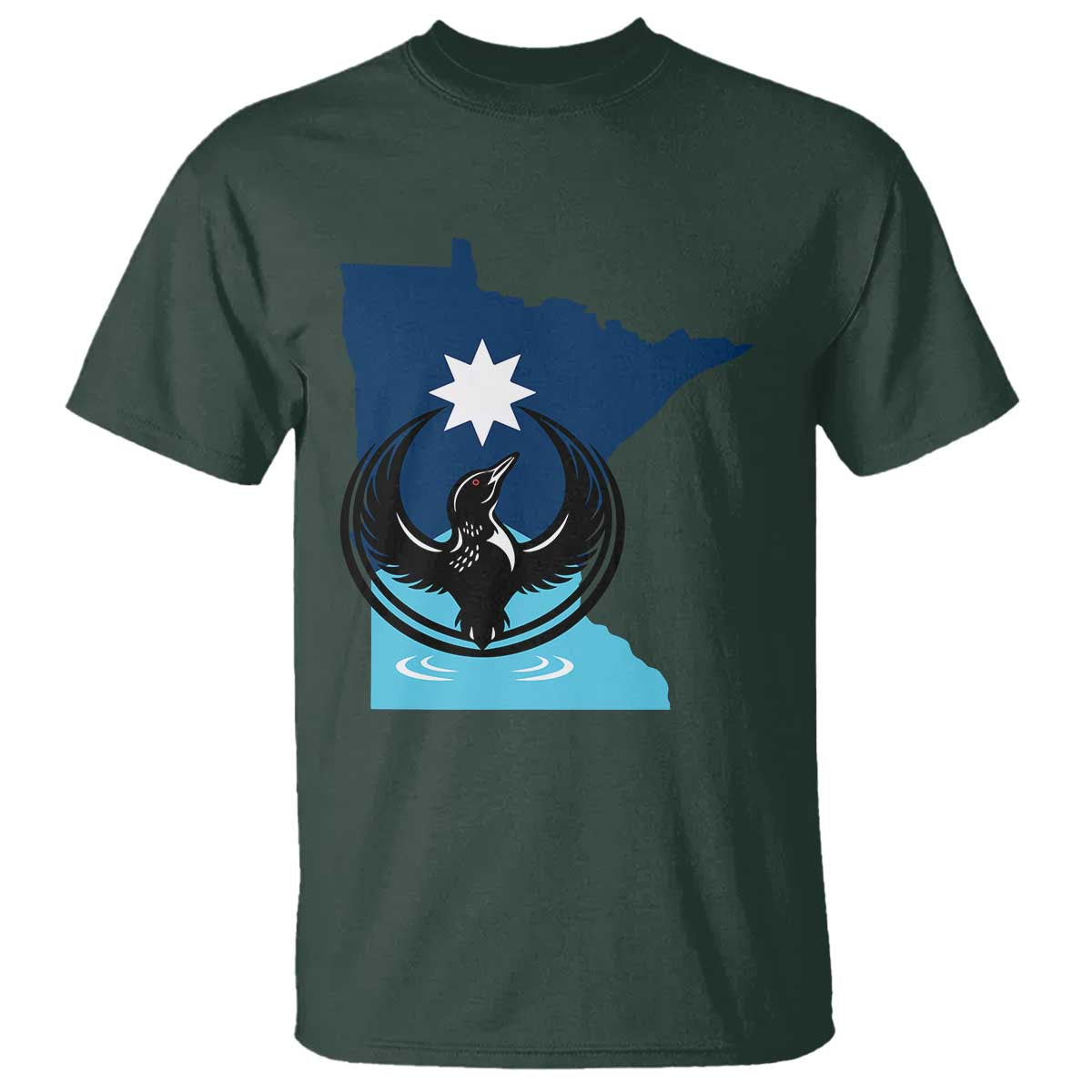 Minnesota Loon Rising T Shirt Star Emblem MN State Flag Pride TS02 Dark Forest Green Print Your Wear