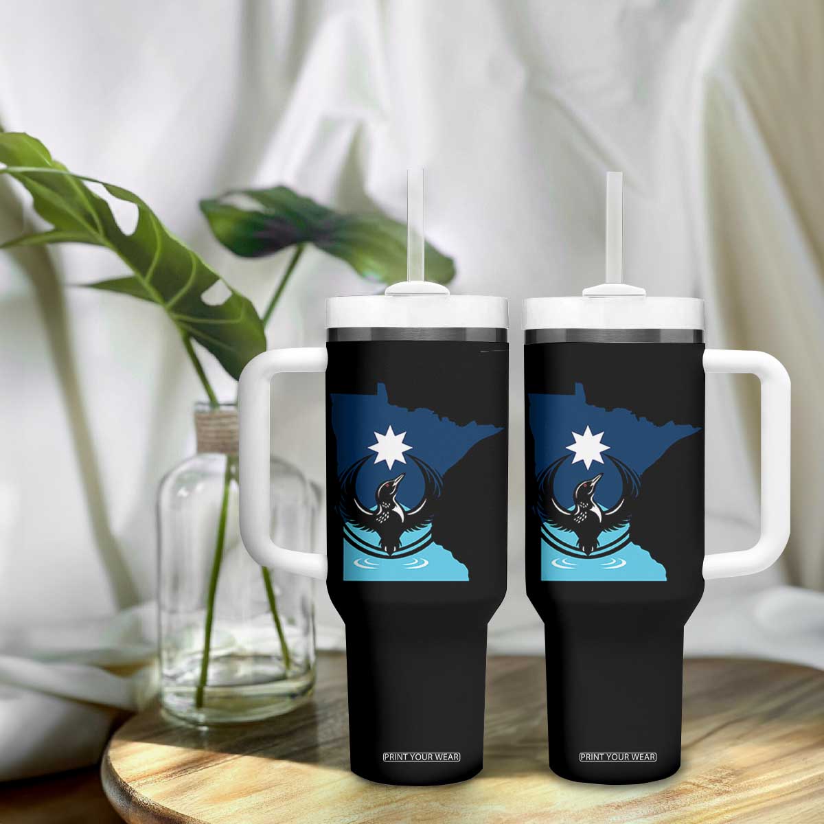 Minnesota Loon Rising Tumbler With Handle Star Emblem MN State Flag Pride TS02 Print Your Wear