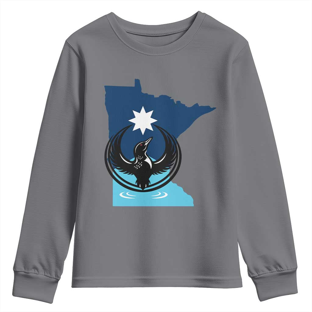 Minnesota Loon Rising Youth Sweatshirt Star Emblem MN State Flag Pride TS02 Charcoal Print Your Wear