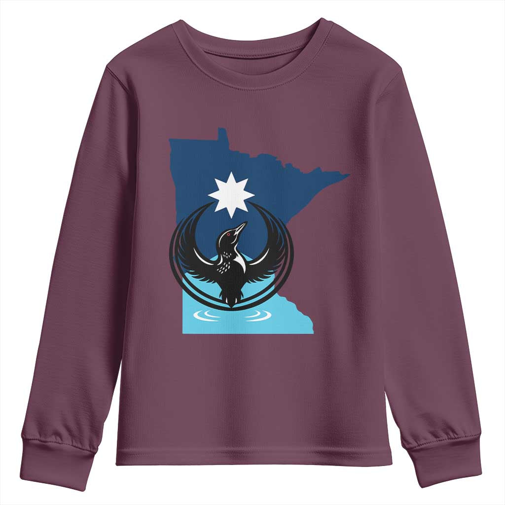 Minnesota Loon Rising Youth Sweatshirt Star Emblem MN State Flag Pride TS02 Maroon Print Your Wear