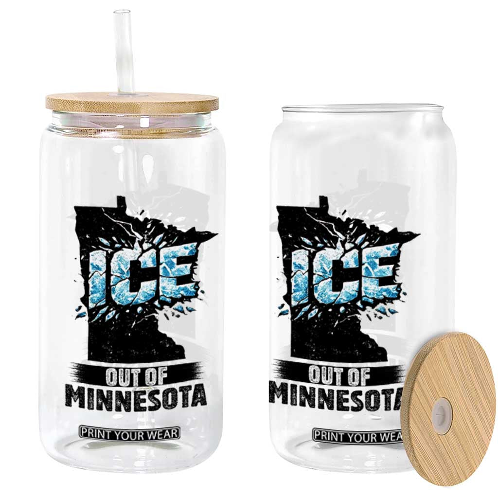 Ice Out of Minnesota Glass Can MN State Map Abolish Ice Protest TS02 Print Your Wear