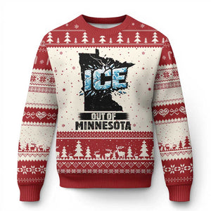 Ice Out of Minnesota Ugly Christmas Sweater MN State Map Abolish Ice Protest TS02 Beige Red Print Your Wear