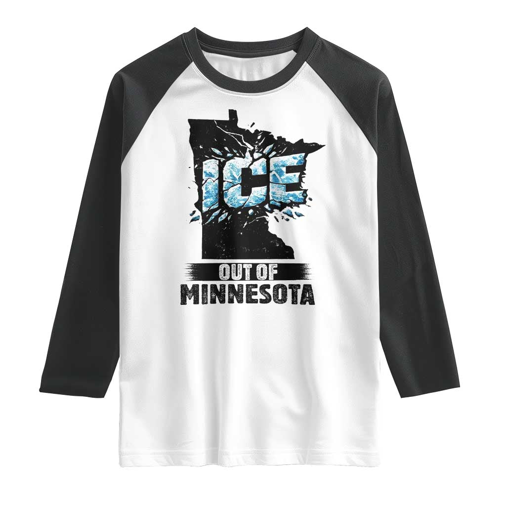 Ice Out of Minnesota Raglan Shirt MN State Map Abolish Ice Protest TS02 White Black Print Your Wear