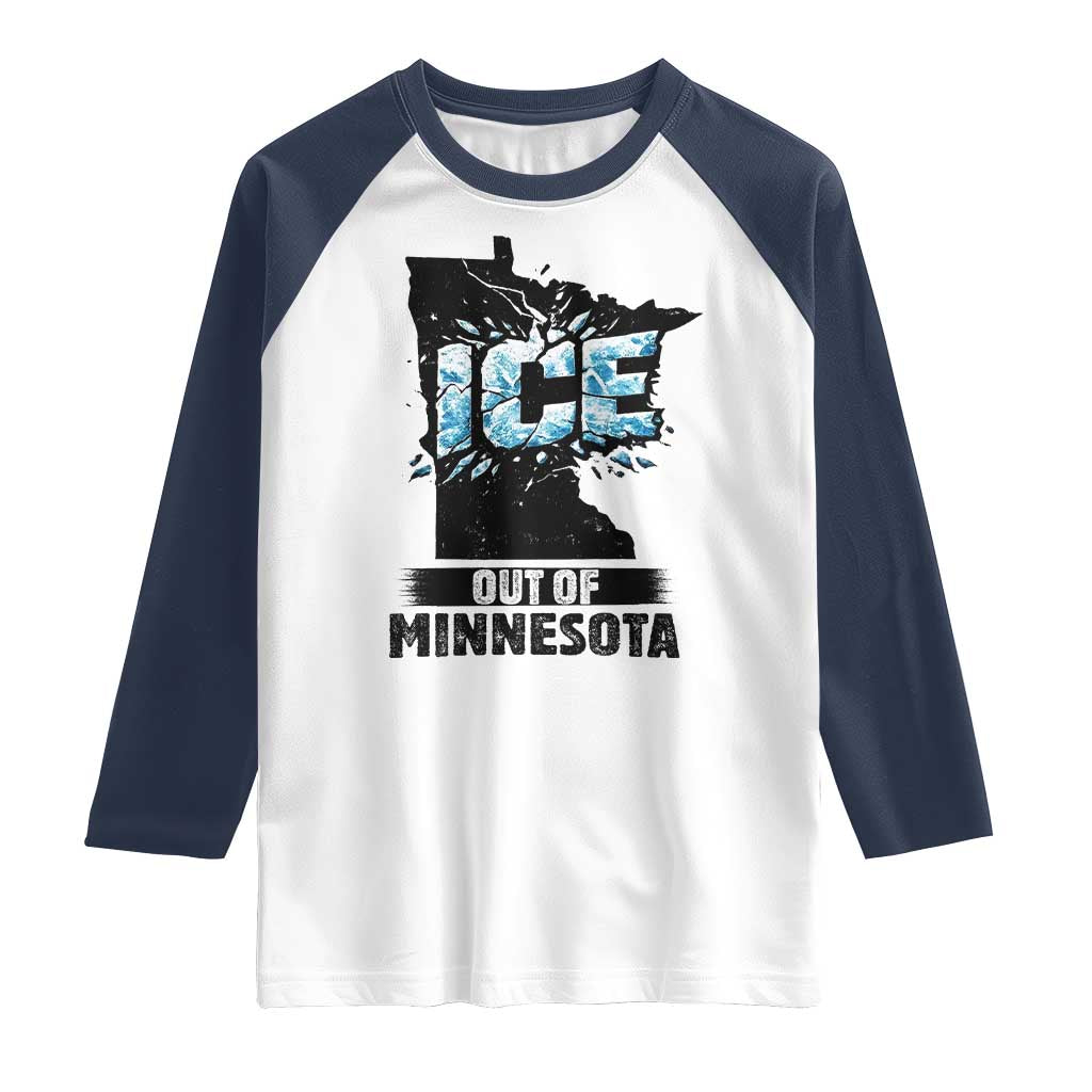 Ice Out of Minnesota Raglan Shirt MN State Map Abolish Ice Protest TS02 White Navy Print Your Wear