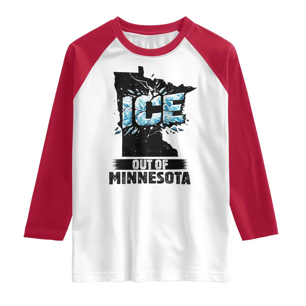 Ice Out of Minnesota Raglan Shirt MN State Map Abolish Ice Protest TS02 White Red Print Your Wear