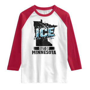 Ice Out of Minnesota Raglan Shirt MN State Map Abolish Ice Protest TS02 White Red Print Your Wear