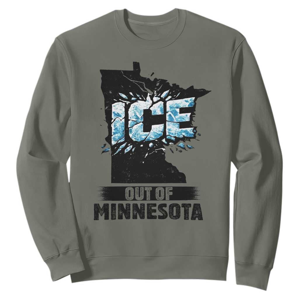 Ice Out of Minnesota Sweatshirt MN State Map Abolish Ice Protest TS02 Military Green Print Your Wear