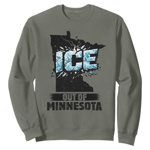 Ice Out of Minnesota Sweatshirt MN State Map Abolish Ice Protest TS02 Military Green Print Your Wear