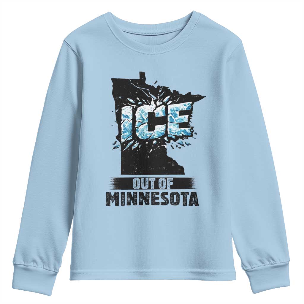 Ice Out of Minnesota Youth Sweatshirt MN State Map Abolish Ice Protest TS02 Light Blue Print Your Wear