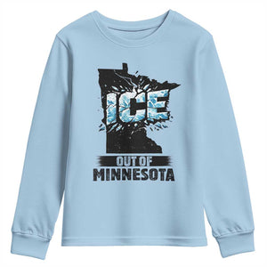 Ice Out of Minnesota Youth Sweatshirt MN State Map Abolish Ice Protest TS02 Light Blue Print Your Wear