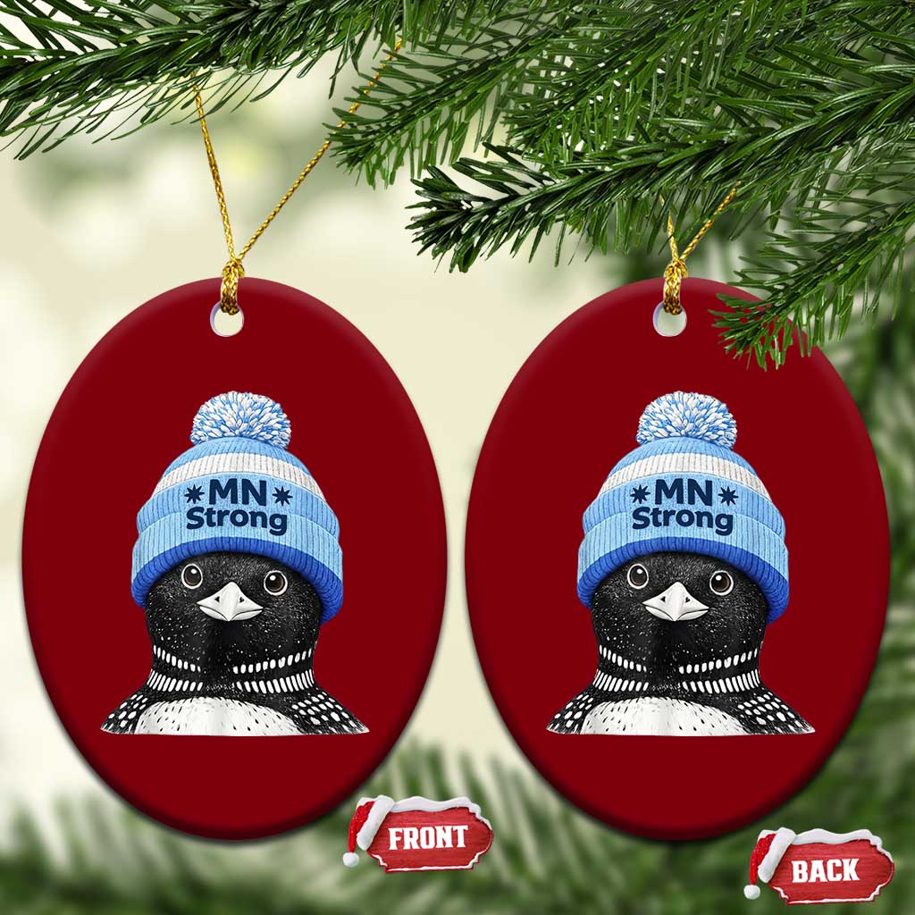 MN Strong Winter Loon with Blue Beanie Ceramic Ornament Stand with Minnesota Justice Protest TS02 Print Your Wear