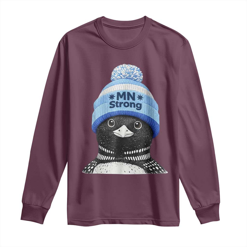 MN Strong Winter Loon with Blue Beanie Long Sleeve Shirt Stand with Minnesota Justice Protest TS02 Maroon Print Your Wear