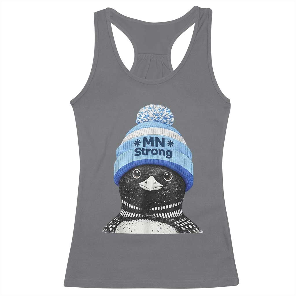 MN Strong Winter Loon with Blue Beanie Racerback Tank Top Stand with Minnesota Justice Protest TS02 Charcoal Print Your Wear
