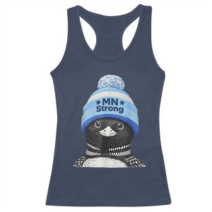 MN Strong Winter Loon with Blue Beanie Racerback Tank Top Stand with Minnesota Justice Protest TS02 Navy Print Your Wear
