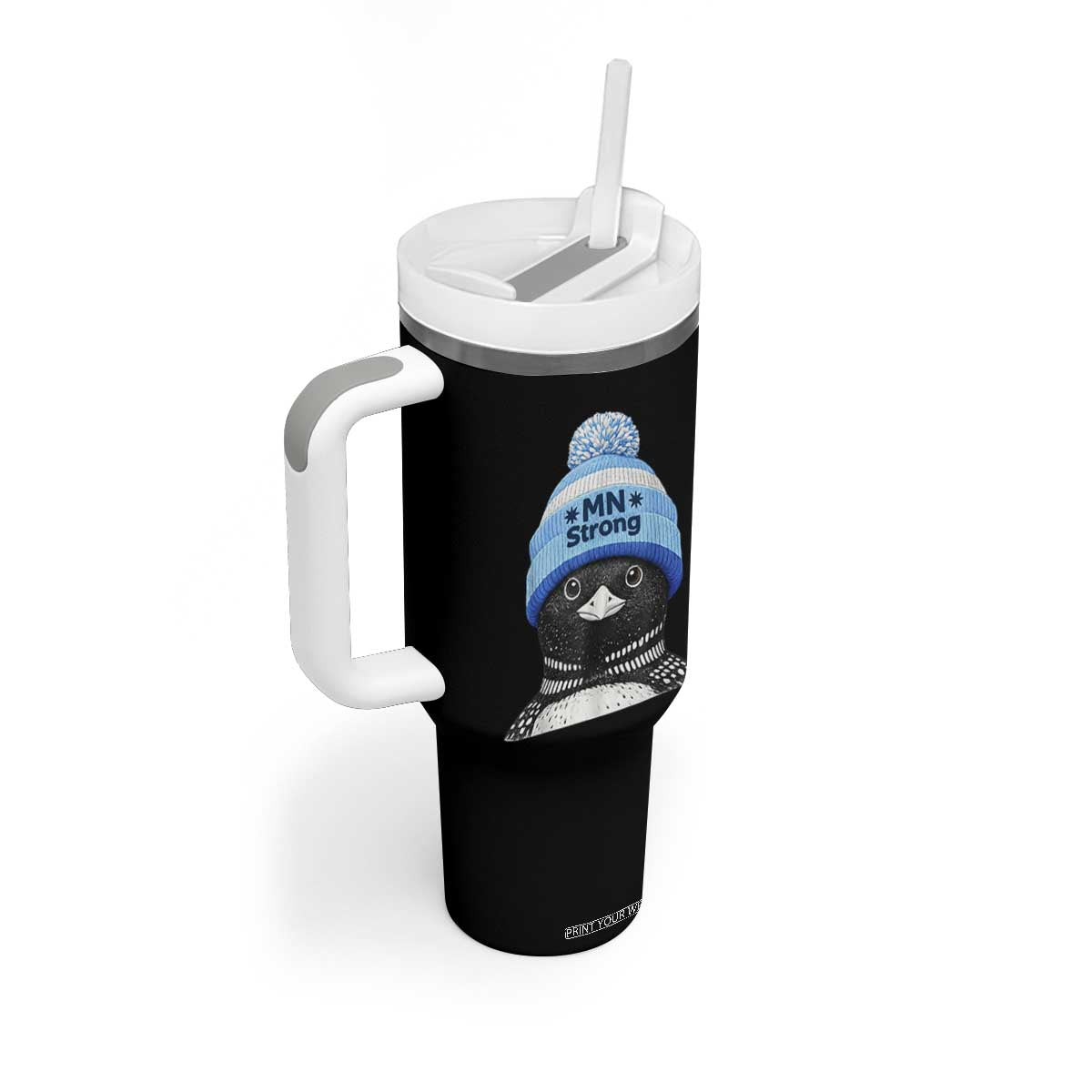 MN Strong Winter Loon with Blue Beanie Tumbler With Handle Stand with Minnesota Justice Protest TS02 Print Your Wear