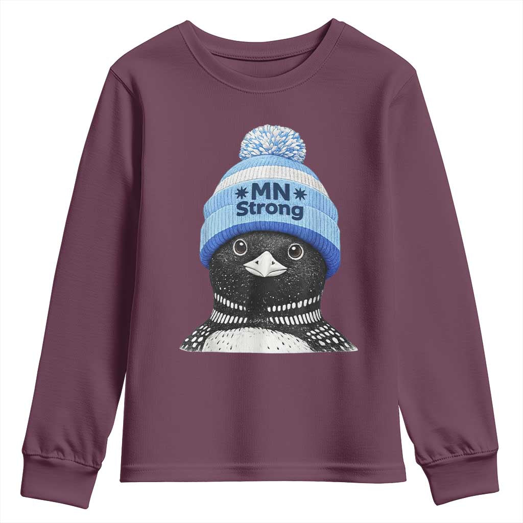 MN Strong Winter Loon with Blue Beanie Youth Sweatshirt Stand with Minnesota Justice Protest TS02 Maroon Print Your Wear