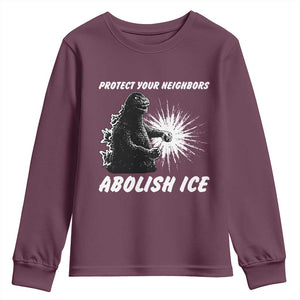 Protect Your Neighbors Abolish Ice Youth Sweatshirt Monster Resitance Protest Graphic TS02 Maroon Print Your Wear