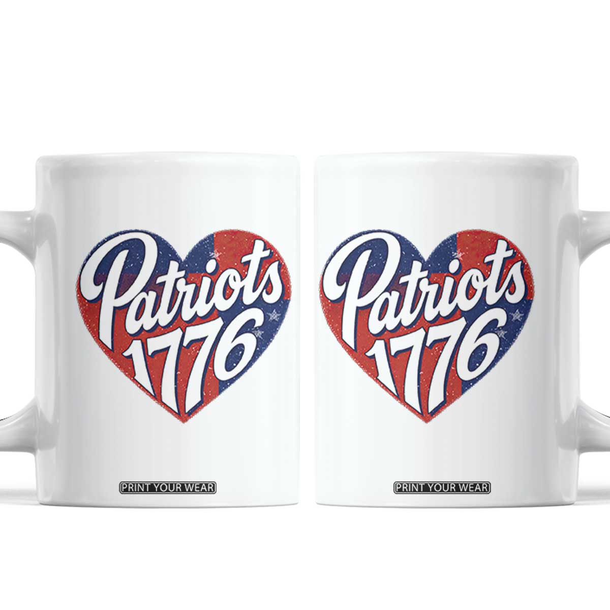 Patriots 1776 Red and Blue Heart Coffee Mug Classic Patriotic Sports Fan Style TS02 White Print Your Wear