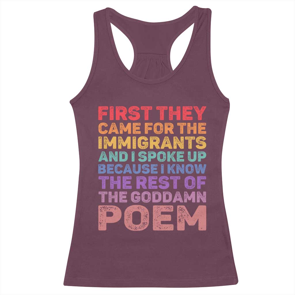 First They Came for The Immigrants Racerback Tank Top TS02 Maroon Print Your Wear