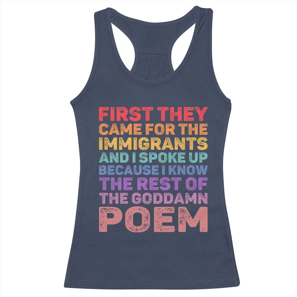First They Came for The Immigrants Racerback Tank Top TS02 Navy Print Your Wear