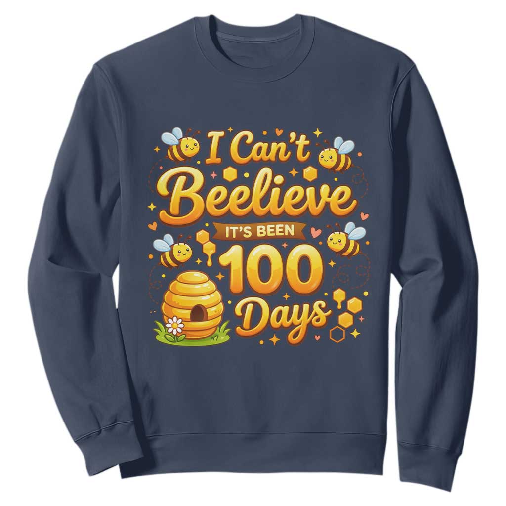 I Can't Believe It's Been 100 Days of School Cute Bee Sweatshirt TS02 Navy Print Your Wear
