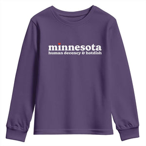 Minnesota Human Decency and Hotdish Youth Sweatshirt MN Nice Social Justice and Human Rights TS02 Purple Print Your Wear