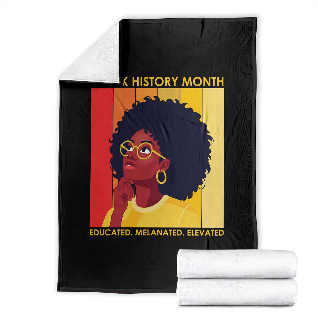 Black History Month Afro Woman Throw Blanket Educated Melanated Elevated African American Empowerment TS02 Black Print Your Wear