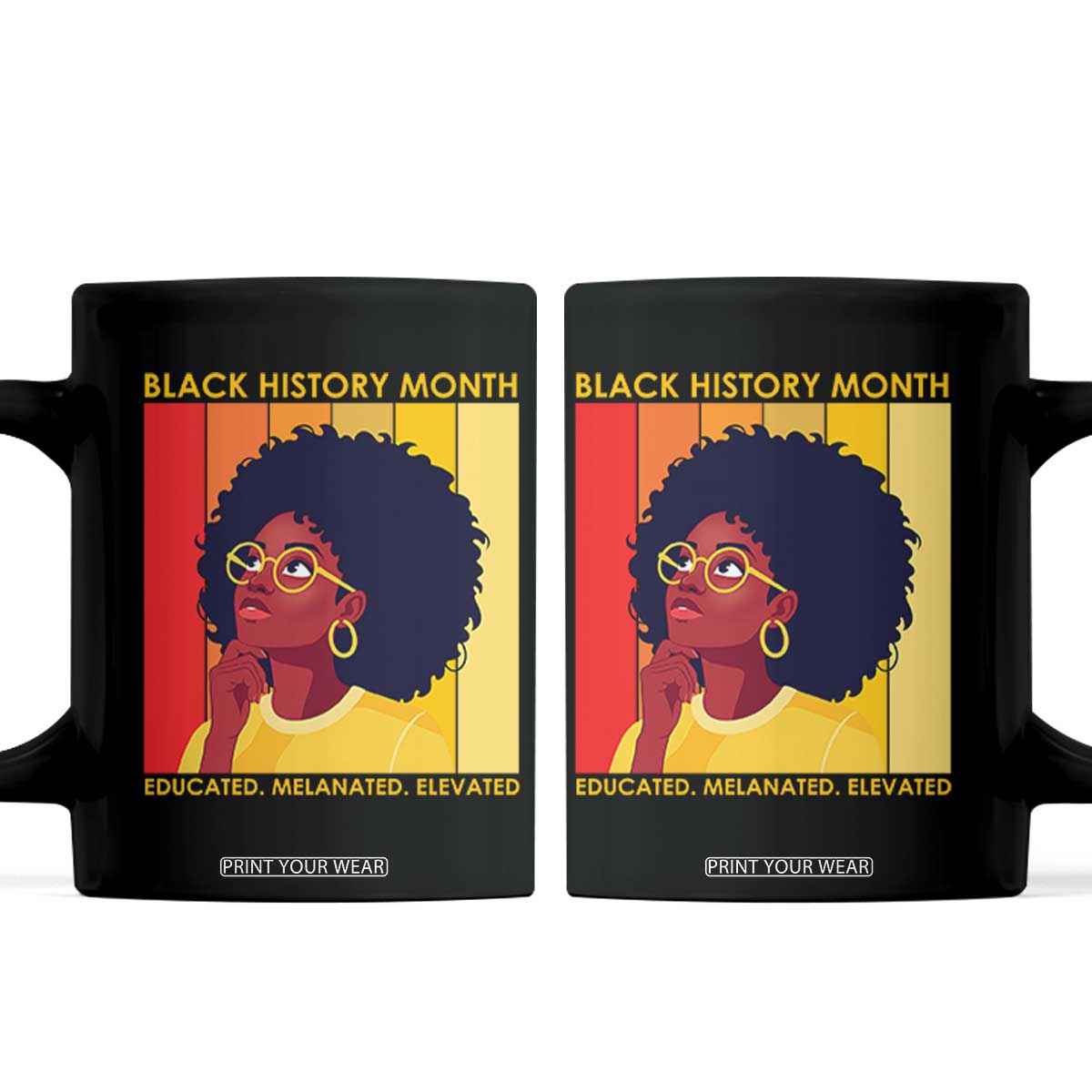 Black History Month Afro Woman Coffee Mug Educated Melanated Elevated African American Empowerment TS02 Black Print Your Wear