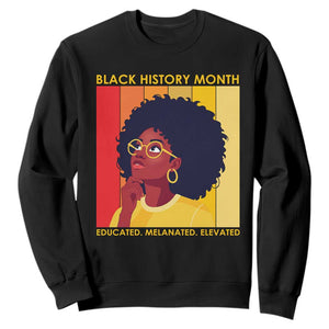 Black History Month Afro Woman Sweatshirt Educated Melanated Elevated African American Empowerment TS02 Black Print Your Wear