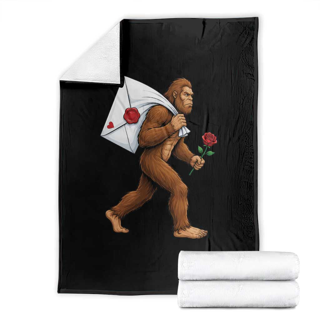 Funny Valentine Bigfoot with Heart Sack Bag Throw Blanket Romantic Sasquatch Love Letter Valentines Day TS02 Black Print Your Wear