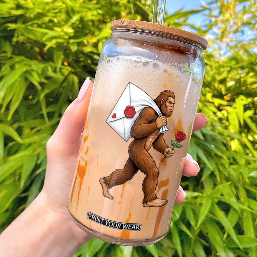 Funny Valentine Bigfoot with Heart Sack Bag Glass Can Romantic Sasquatch Love Letter Valentines Day TS02 Black Print Your Wear