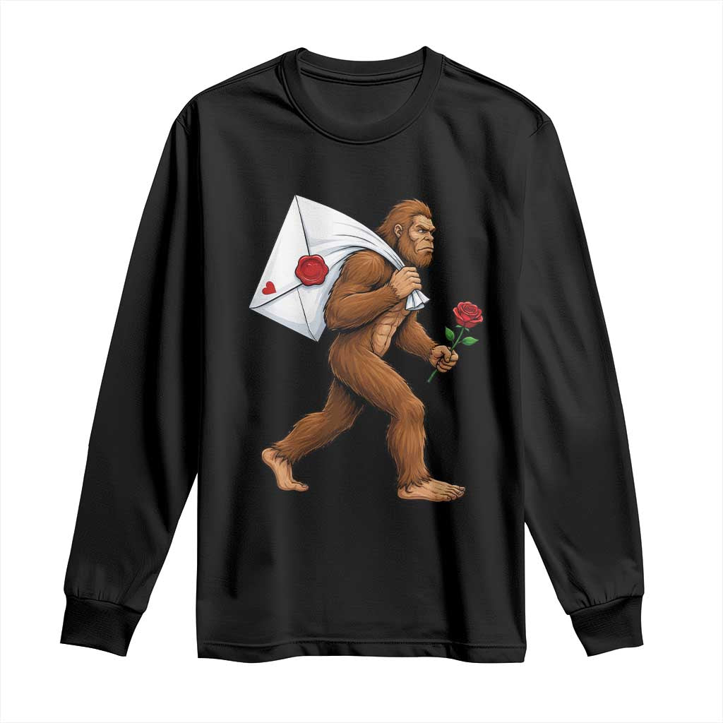 Funny Valentine Bigfoot with Heart Sack Bag Long Sleeve Shirt Romantic Sasquatch Love Letter Valentines Day TS02 Black Print Your Wear