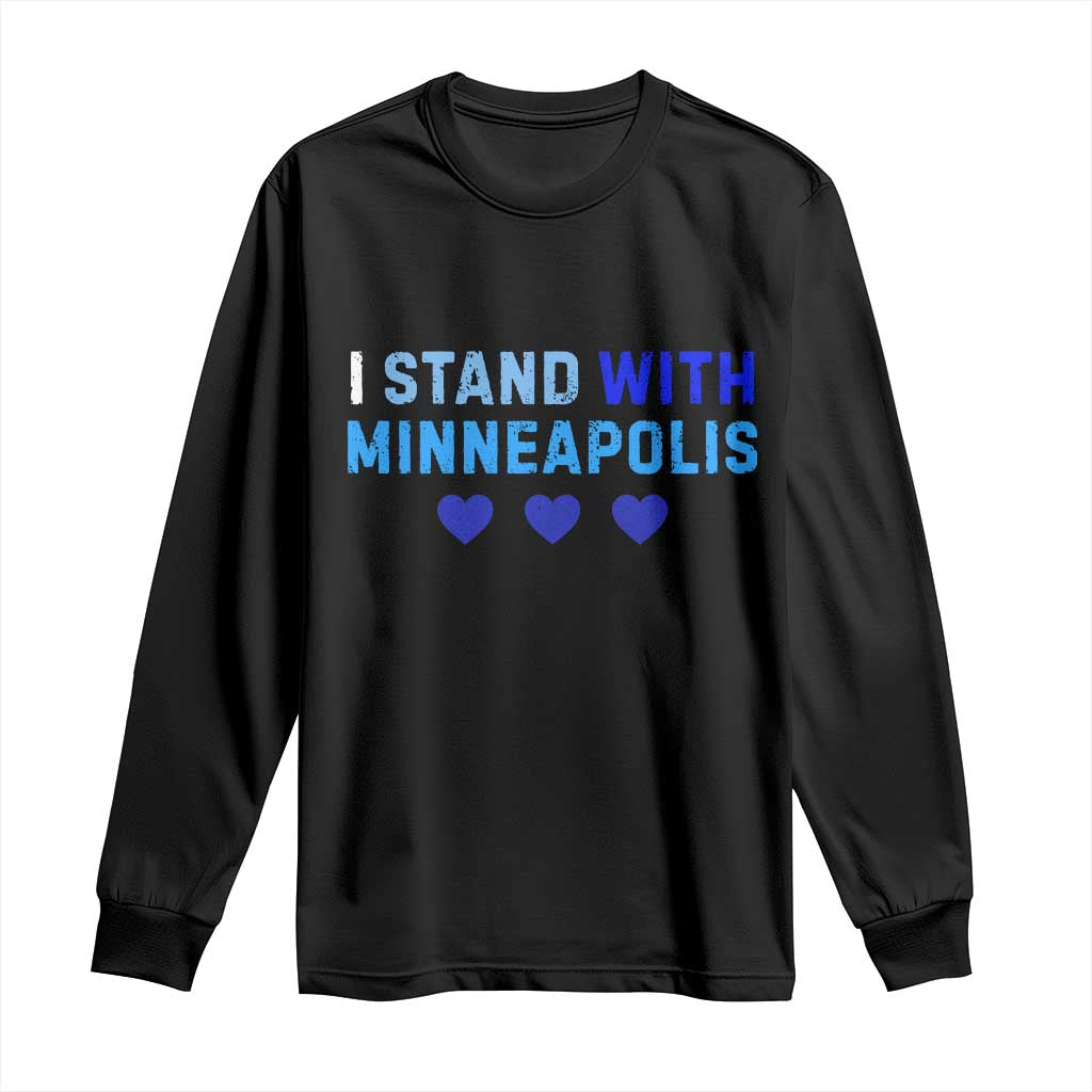 I Stand With Minneapolis Long Sleeve Shirt Blue Heart Solidarity Support Minnesota Strong TS02 Black Print Your Wear