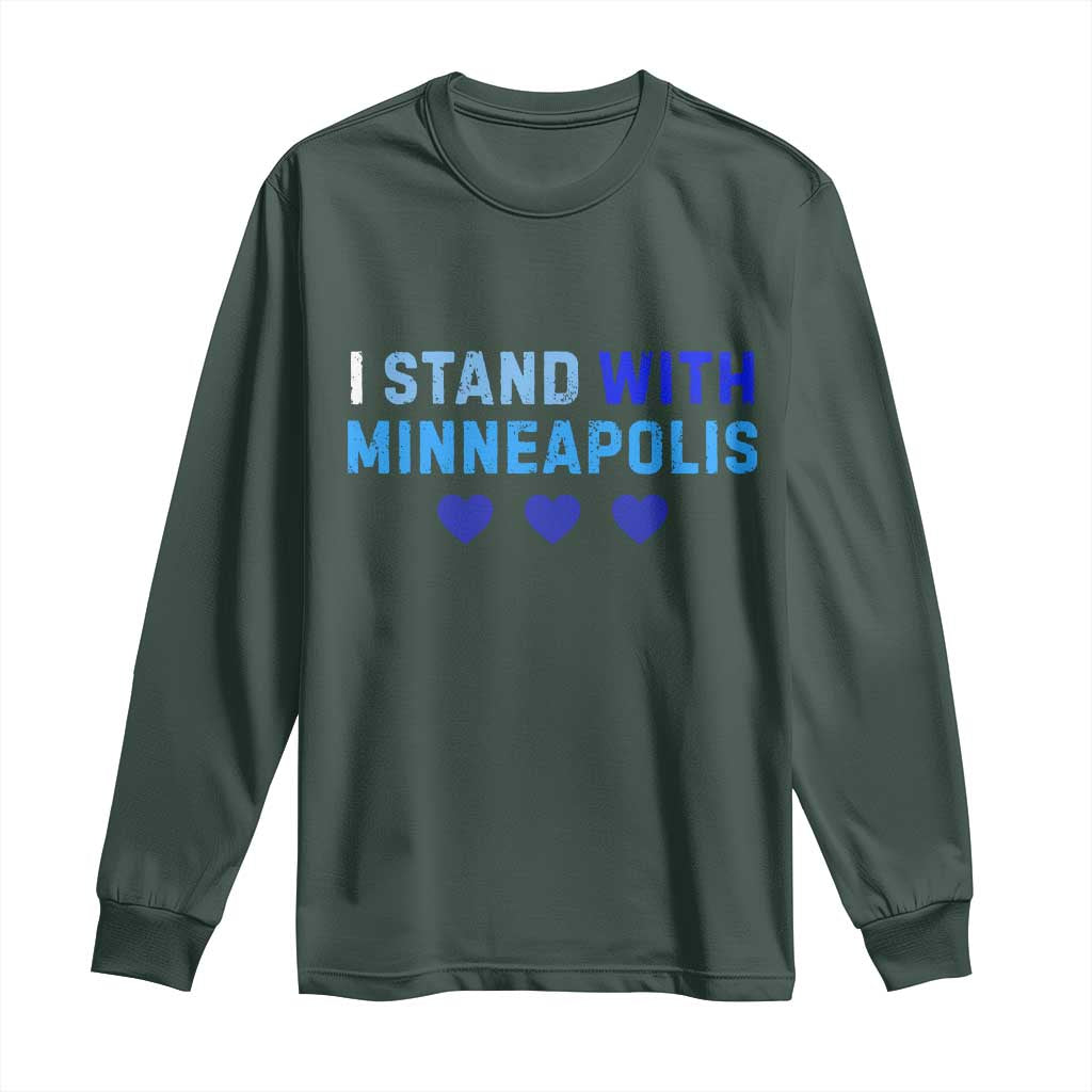 I Stand With Minneapolis Long Sleeve Shirt Blue Heart Solidarity Support Minnesota Strong TS02 Dark Forest Green Print Your Wear