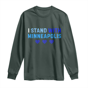 I Stand With Minneapolis Long Sleeve Shirt Blue Heart Solidarity Support Minnesota Strong TS02 Dark Forest Green Print Your Wear