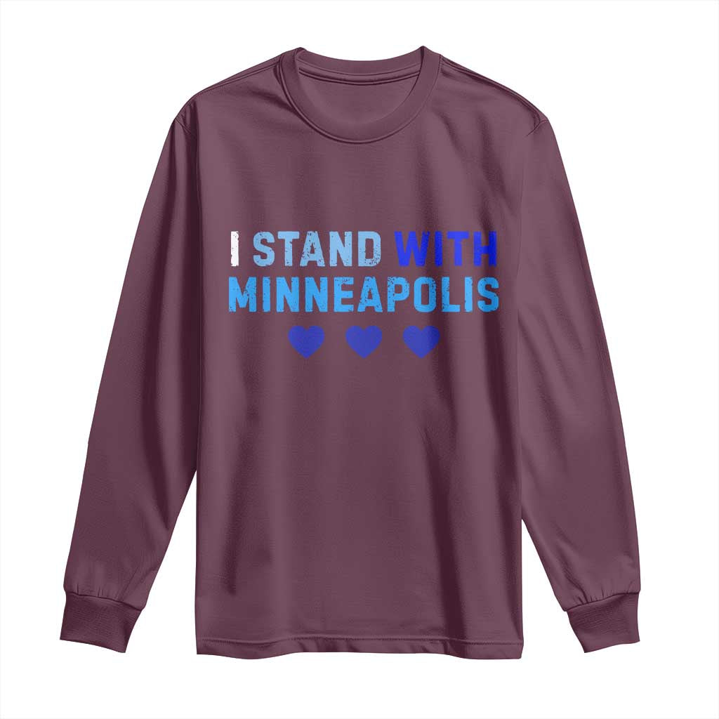 I Stand With Minneapolis Long Sleeve Shirt Blue Heart Solidarity Support Minnesota Strong TS02 Maroon Print Your Wear