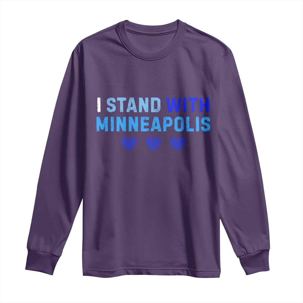 I Stand With Minneapolis Long Sleeve Shirt Blue Heart Solidarity Support Minnesota Strong TS02 Purple Print Your Wear