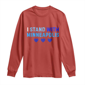 I Stand With Minneapolis Long Sleeve Shirt Blue Heart Solidarity Support Minnesota Strong TS02 Red Print Your Wear