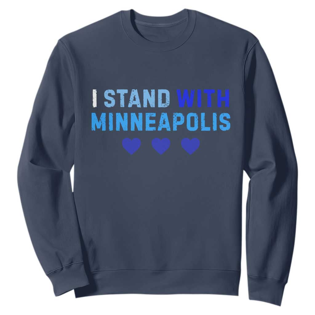 I Stand With Minneapolis Sweatshirt Blue Heart Solidarity Support Minnesota Strong TS02 Navy Print Your Wear