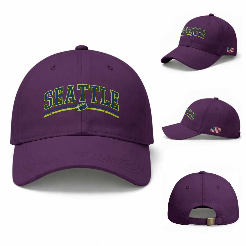 Vintage Seattle Pride Retro Varsity Athletic Style Graphic Baseball Cap Game Day Sports Fan TS02 Baseball Cap Universal Fit Purple Print Your Wear