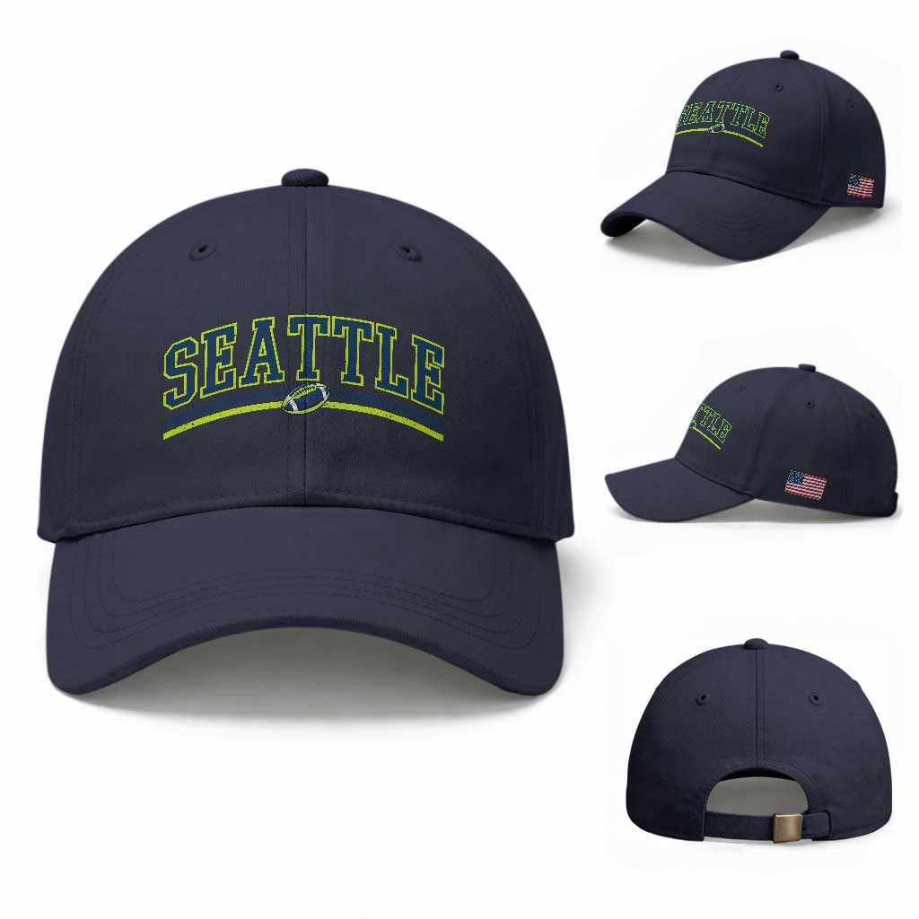 Vintage Seattle Pride Retro Varsity Athletic Style Graphic Baseball Cap Game Day Sports Fan TS02 Baseball Cap Universal Fit Navy Print Your Wear