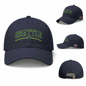 Vintage Seattle Pride Retro Varsity Athletic Style Graphic Baseball Cap Game Day Sports Fan TS02 Baseball Cap Universal Fit Navy Print Your Wear
