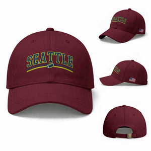 Vintage Seattle Pride Retro Varsity Athletic Style Graphic Baseball Cap Game Day Sports Fan TS02 Baseball Cap Universal Fit Maroon Print Your Wear