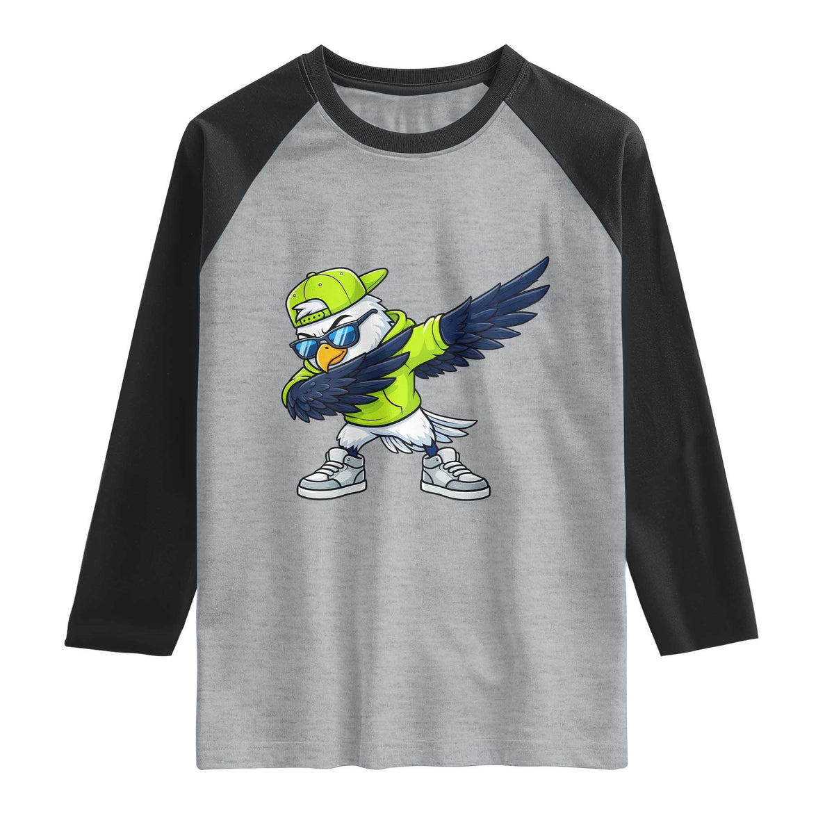 Cool Dabbing Hawk Sports Graphic Raglan Shirt Neon Green Game Day Fan TS02 Heather Gray Black Print Your Wear
