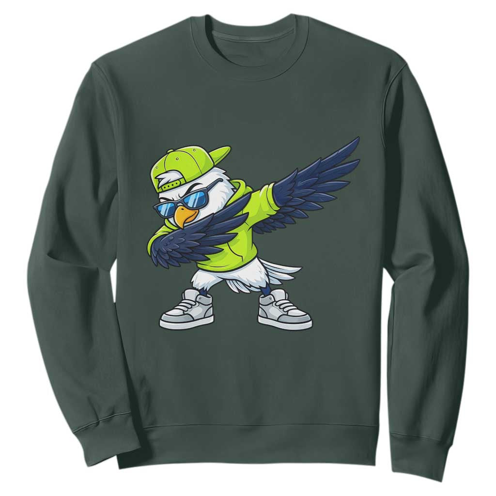 Cool Dabbing Hawk Sports Graphic Sweatshirt Neon Green Game Day Fan TS02 Dark Forest Green Print Your Wear