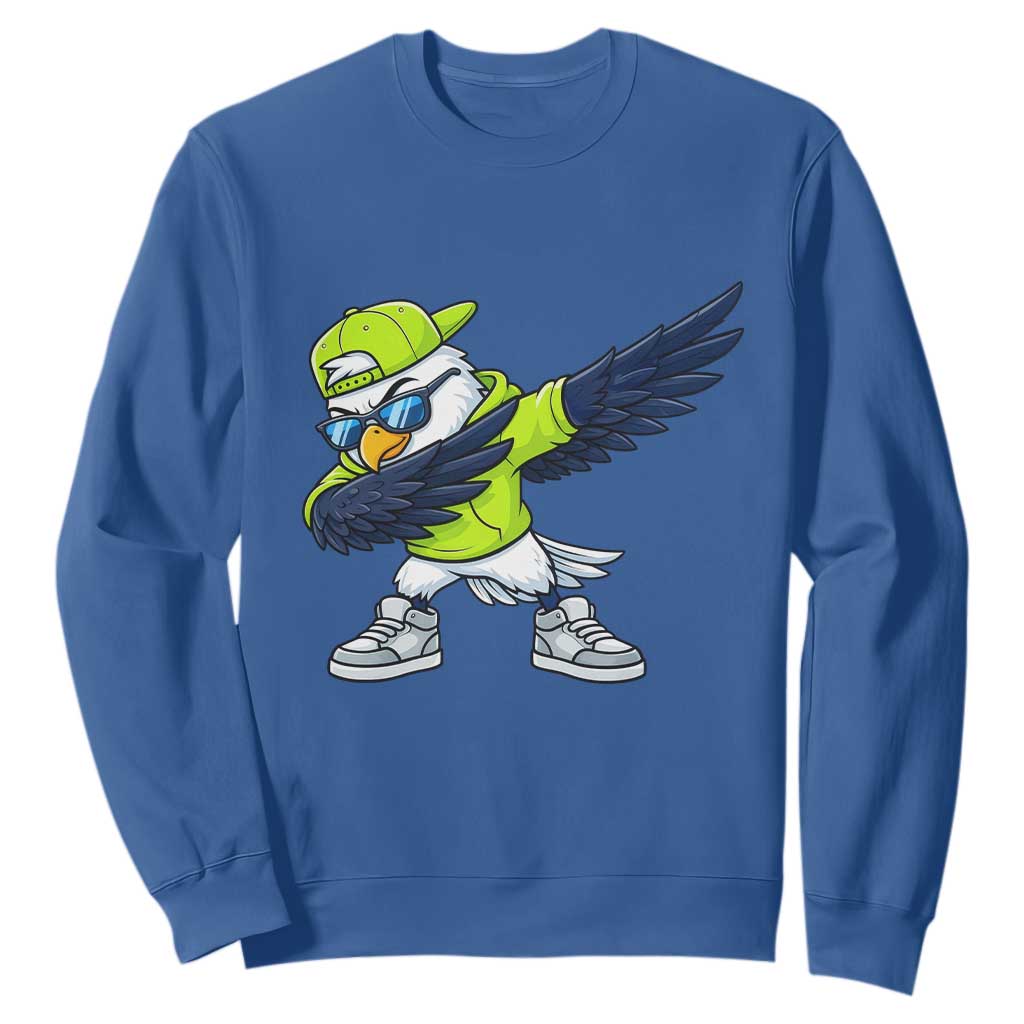 Cool Dabbing Hawk Sports Graphic Sweatshirt Neon Green Game Day Fan TS02 Royal Blue Print Your Wear