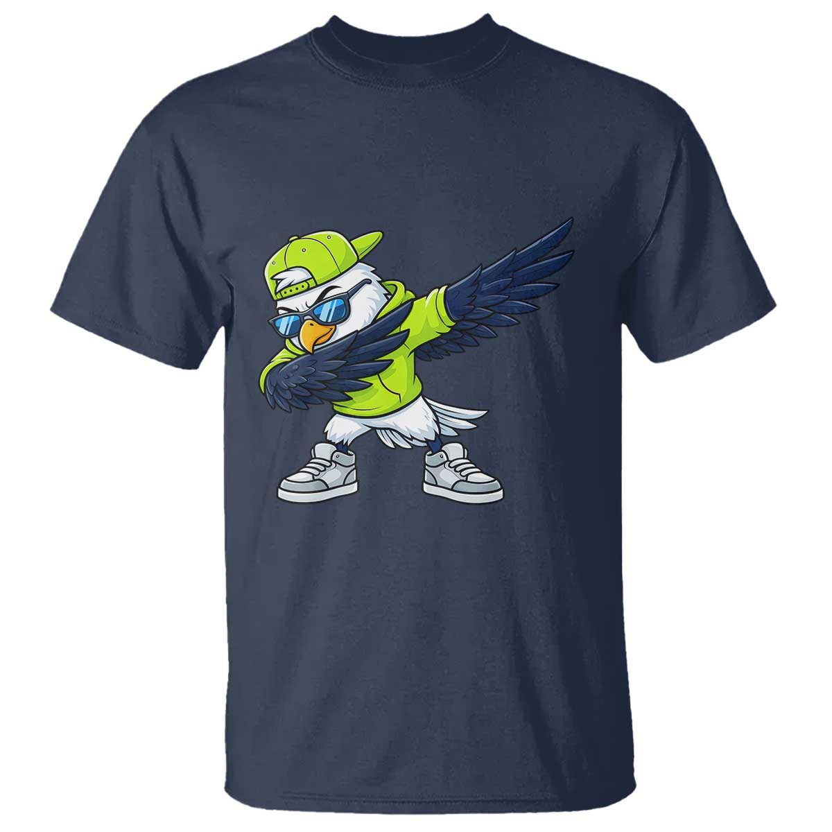 Cool Dabbing Hawk Sports Graphic T Shirt Neon Green Game Day Fan TS02 Navy Print Your Wear