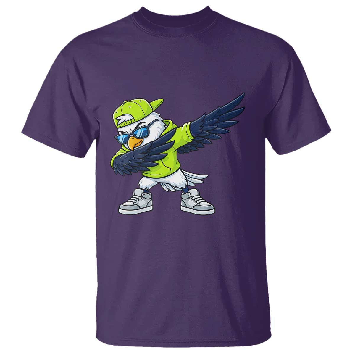 Cool Dabbing Hawk Sports Graphic T Shirt Neon Green Game Day Fan TS02 Purple Print Your Wear
